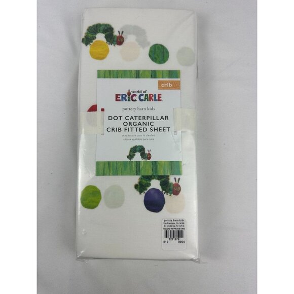 New Pottery Barn Kids Eric Carle Dot Caterpillar Organic Crib Fitted Sheet 27.5 - Picture 1 of 3